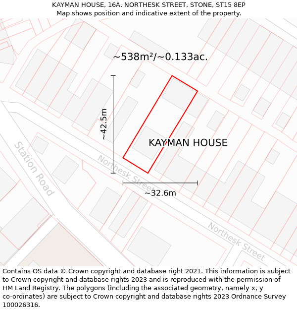 KAYMAN HOUSE, 16A, NORTHESK STREET, STONE, ST15 8EP: Plot and title map