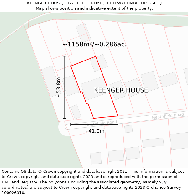 KEENGER HOUSE, HEATHFIELD ROAD, HIGH WYCOMBE, HP12 4DQ: Plot and title map