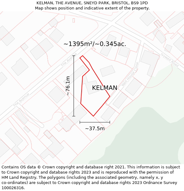 KELMAN, THE AVENUE, SNEYD PARK, BRISTOL, BS9 1PD: Plot and title map