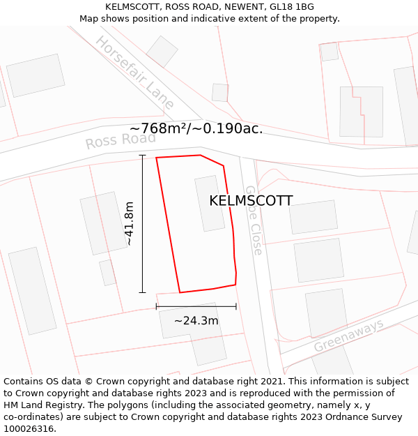 KELMSCOTT, ROSS ROAD, NEWENT, GL18 1BG: Plot and title map