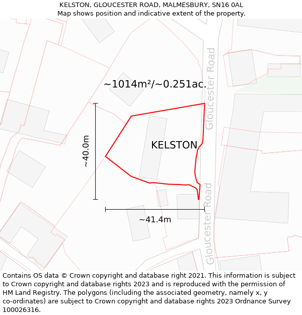 KELSTON, GLOUCESTER ROAD, MALMESBURY, SN16 0AL: Plot and title map