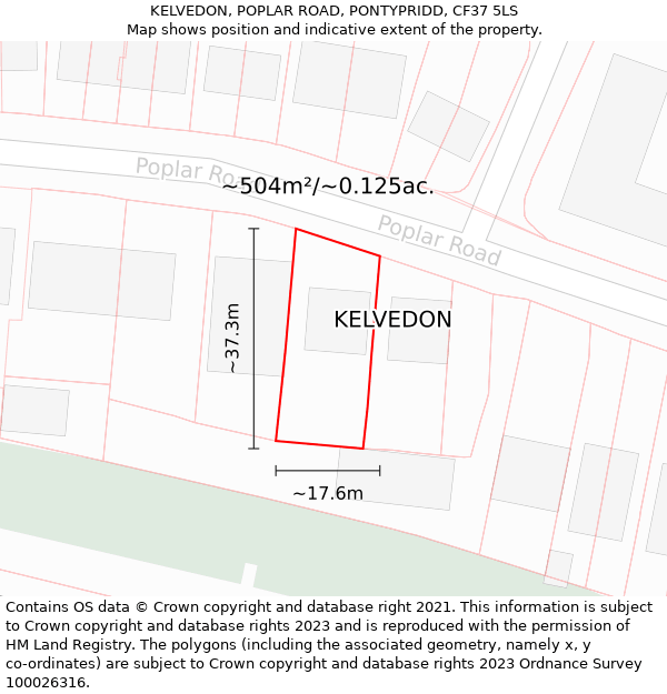 KELVEDON, POPLAR ROAD, PONTYPRIDD, CF37 5LS: Plot and title map