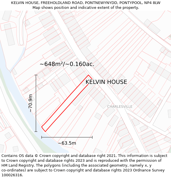 KELVIN HOUSE, FREEHOLDLAND ROAD, PONTNEWYNYDD, PONTYPOOL, NP4 8LW: Plot and title map