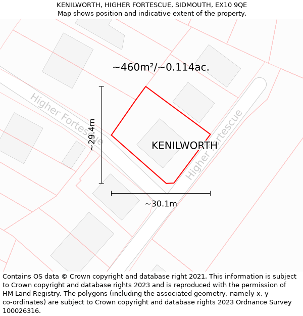 KENILWORTH, HIGHER FORTESCUE, SIDMOUTH, EX10 9QE: Plot and title map