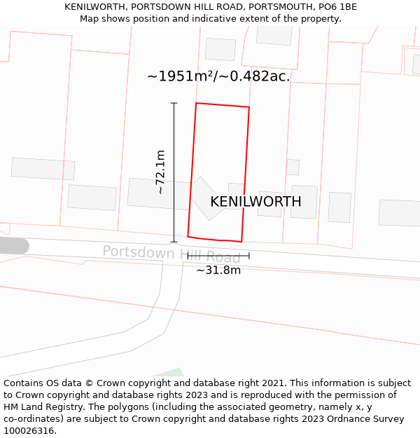 KENILWORTH, PORTSDOWN HILL ROAD, PORTSMOUTH, PO6 1BE: Plot and title map