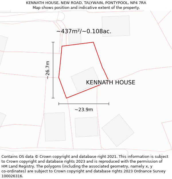 KENNATH HOUSE, NEW ROAD, TALYWAIN, PONTYPOOL, NP4 7RA: Plot and title map