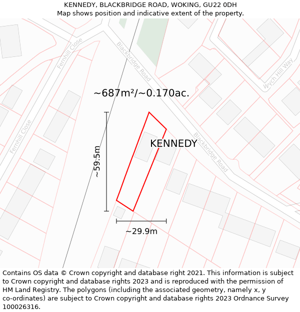 KENNEDY, BLACKBRIDGE ROAD, WOKING, GU22 0DH: Plot and title map