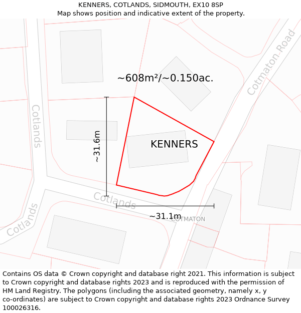 KENNERS, COTLANDS, SIDMOUTH, EX10 8SP: Plot and title map