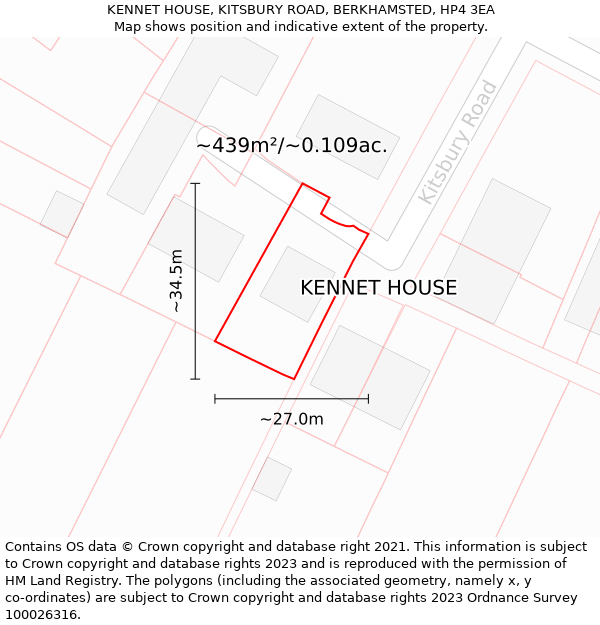 KENNET HOUSE, KITSBURY ROAD, BERKHAMSTED, HP4 3EA: Plot and title map