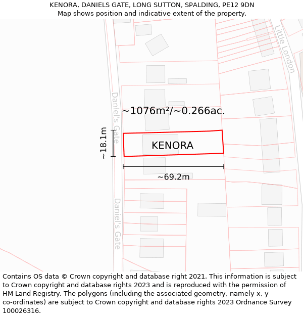 KENORA, DANIELS GATE, LONG SUTTON, SPALDING, PE12 9DN: Plot and title map