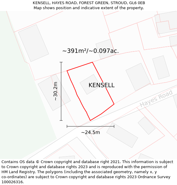 KENSELL, HAYES ROAD, FOREST GREEN, STROUD, GL6 0EB: Plot and title map