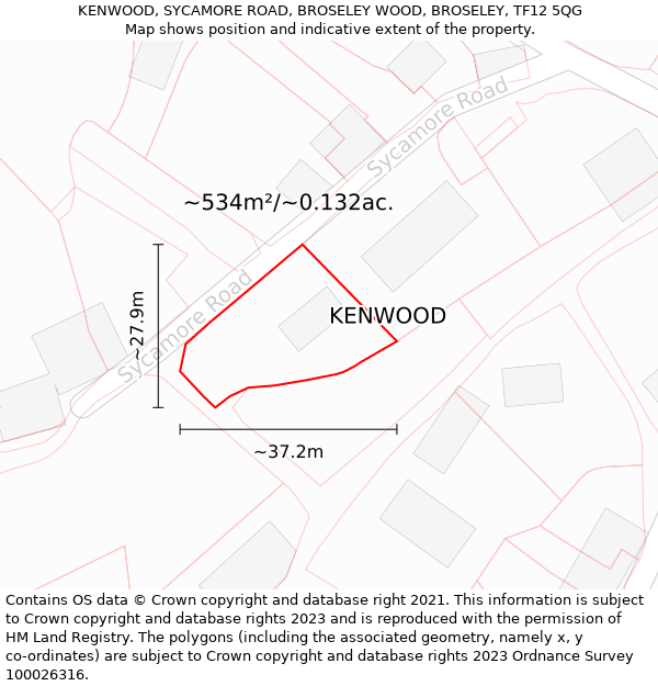 KENWOOD, SYCAMORE ROAD, BROSELEY WOOD, BROSELEY, TF12 5QG: Plot and title map