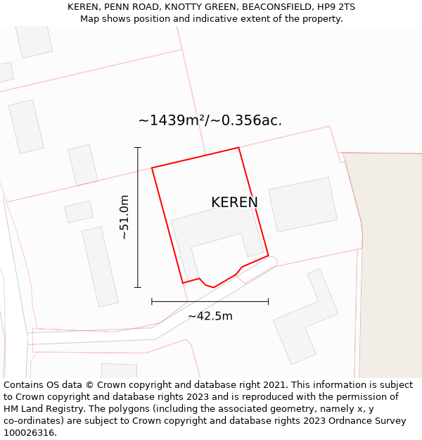 KEREN, PENN ROAD, KNOTTY GREEN, BEACONSFIELD, HP9 2TS: Plot and title map