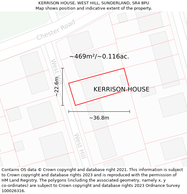 KERRISON HOUSE, WEST HILL, SUNDERLAND, SR4 8PU: Plot and title map