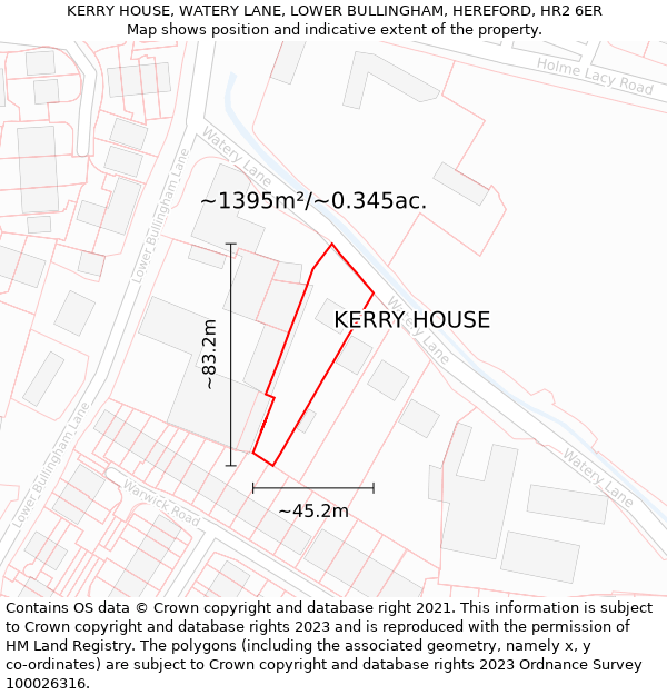 KERRY HOUSE, WATERY LANE, LOWER BULLINGHAM, HEREFORD, HR2 6ER: Plot and title map