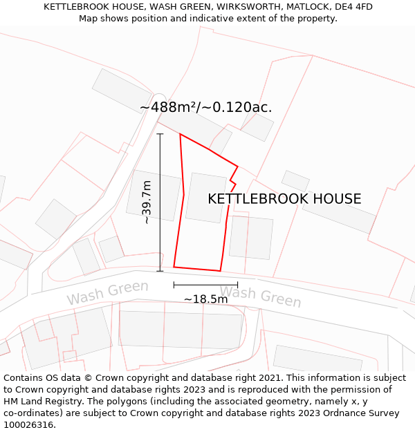 KETTLEBROOK HOUSE, WASH GREEN, WIRKSWORTH, MATLOCK, DE4 4FD: Plot and title map