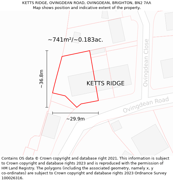 KETTS RIDGE, OVINGDEAN ROAD, OVINGDEAN, BRIGHTON, BN2 7AA: Plot and title map