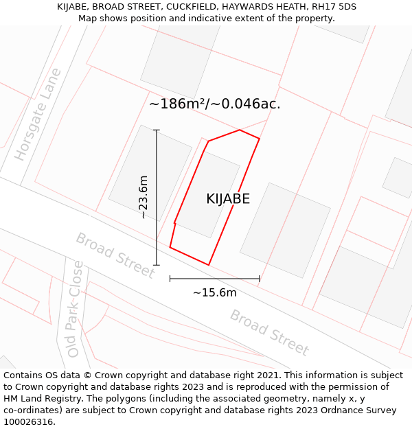 KIJABE, BROAD STREET, CUCKFIELD, HAYWARDS HEATH, RH17 5DS: Plot and title map