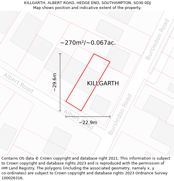 KILLGARTH, ALBERT ROAD, HEDGE END, SOUTHAMPTON, SO30 0DJ: Plot and title map