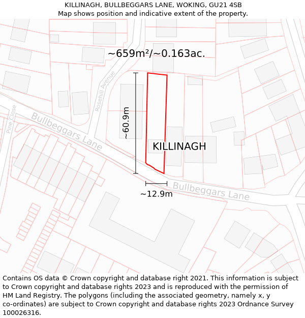 KILLINAGH, BULLBEGGARS LANE, WOKING, GU21 4SB: Plot and title map