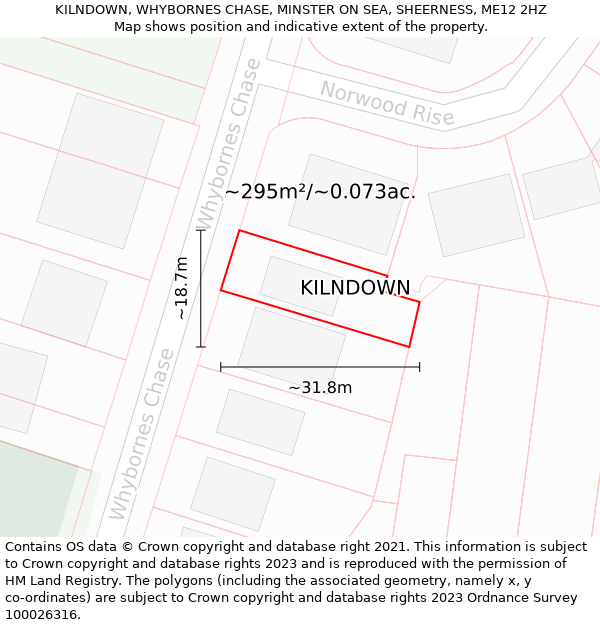 KILNDOWN, WHYBORNES CHASE, MINSTER ON SEA, SHEERNESS, ME12 2HZ: Plot and title map