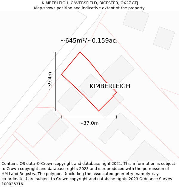 KIMBERLEIGH, CAVERSFIELD, BICESTER, OX27 8TJ: Plot and title map