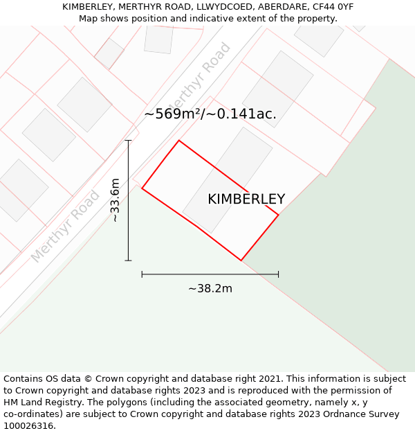 KIMBERLEY, MERTHYR ROAD, LLWYDCOED, ABERDARE, CF44 0YF: Plot and title map