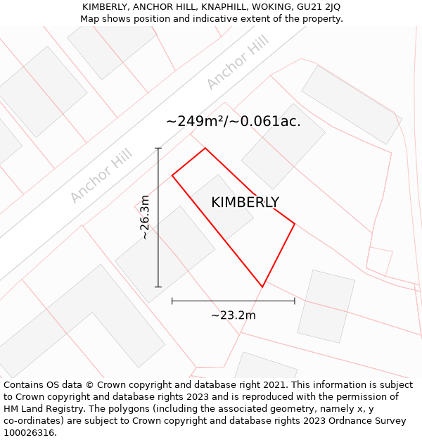 KIMBERLY, ANCHOR HILL, KNAPHILL, WOKING, GU21 2JQ: Plot and title map