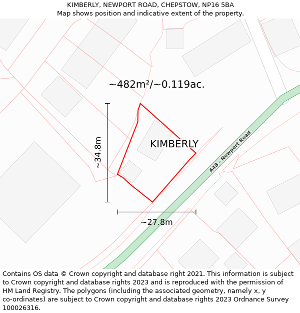 KIMBERLY, NEWPORT ROAD, CHEPSTOW, NP16 5BA: Plot and title map