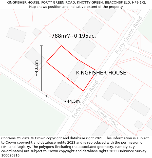 KINGFISHER HOUSE, FORTY GREEN ROAD, KNOTTY GREEN, BEACONSFIELD, HP9 1XL: Plot and title map
