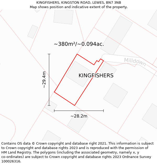 KINGFISHERS, KINGSTON ROAD, LEWES, BN7 3NB: Plot and title map