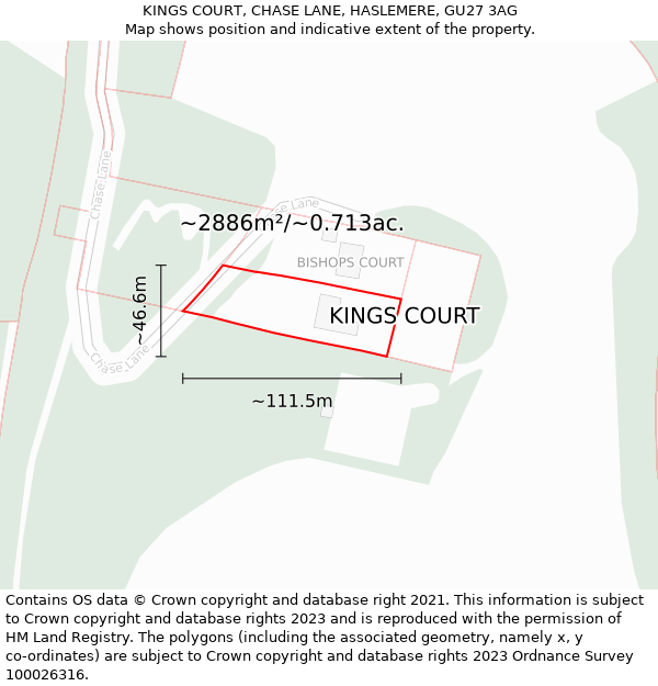 KINGS COURT, CHASE LANE, HASLEMERE, GU27 3AG: Plot and title map