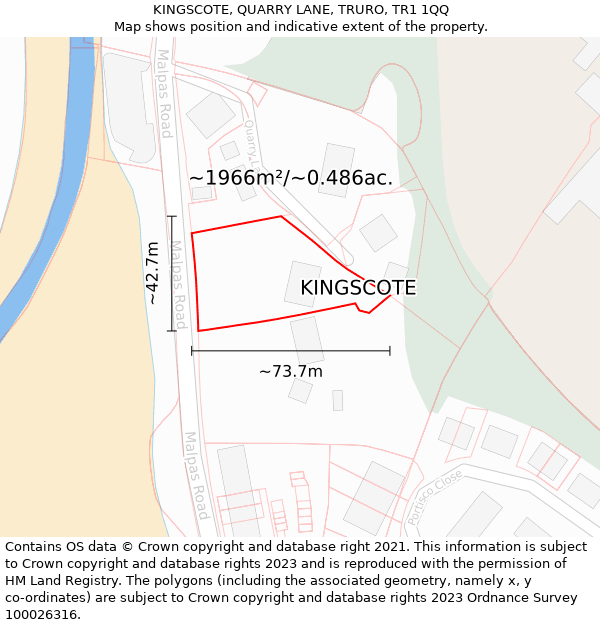 KINGSCOTE, QUARRY LANE, TRURO, TR1 1QQ: Plot and title map