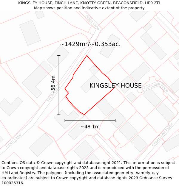 KINGSLEY HOUSE, FINCH LANE, KNOTTY GREEN, BEACONSFIELD, HP9 2TL: Plot and title map