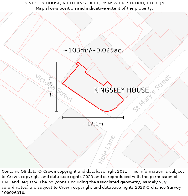 KINGSLEY HOUSE, VICTORIA STREET, PAINSWICK, STROUD, GL6 6QA: Plot and title map
