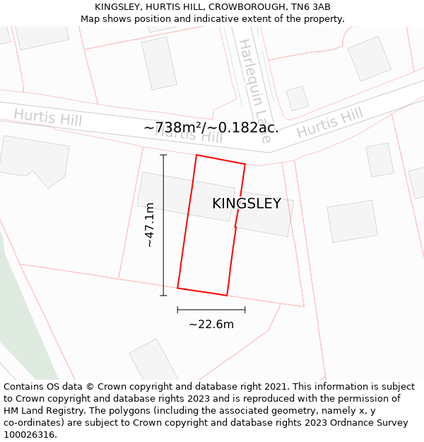 KINGSLEY, HURTIS HILL, CROWBOROUGH, TN6 3AB: Plot and title map