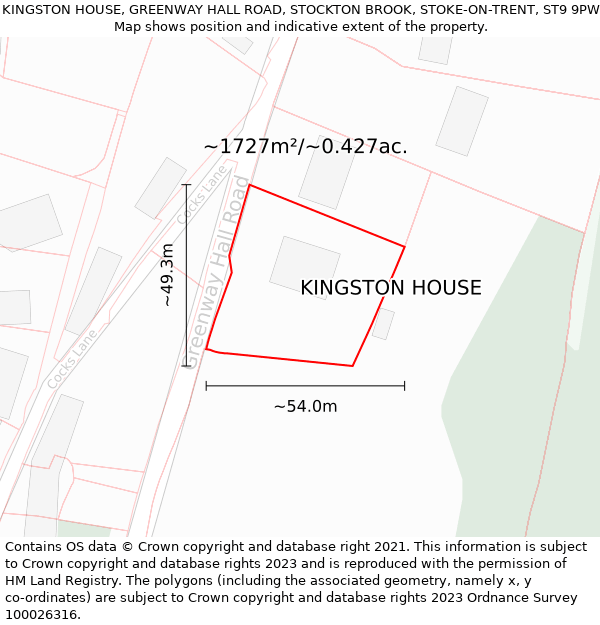 KINGSTON HOUSE, GREENWAY HALL ROAD, STOCKTON BROOK, STOKE-ON-TRENT, ST9 9PW: Plot and title map