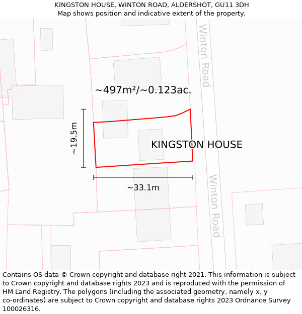 KINGSTON HOUSE, WINTON ROAD, ALDERSHOT, GU11 3DH: Plot and title map