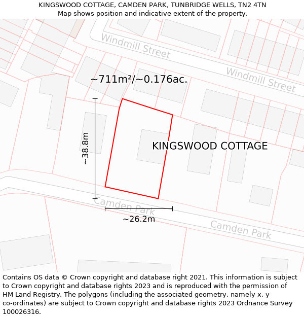 KINGSWOOD COTTAGE, CAMDEN PARK, TUNBRIDGE WELLS, TN2 4TN: Plot and title map