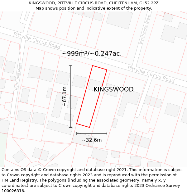KINGSWOOD, PITTVILLE CIRCUS ROAD, CHELTENHAM, GL52 2PZ: Plot and title map