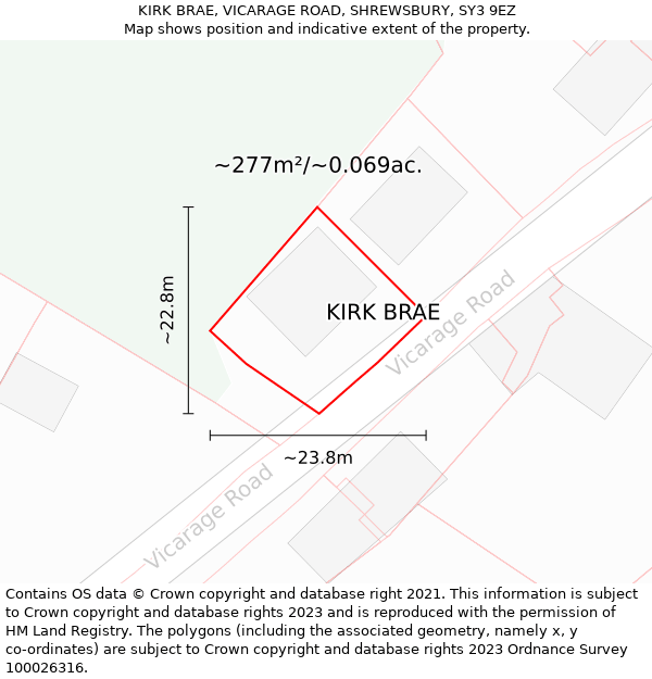 KIRK BRAE, VICARAGE ROAD, SHREWSBURY, SY3 9EZ: Plot and title map
