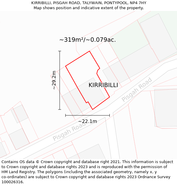 KIRRIBILLI, PISGAH ROAD, TALYWAIN, PONTYPOOL, NP4 7HY: Plot and title map