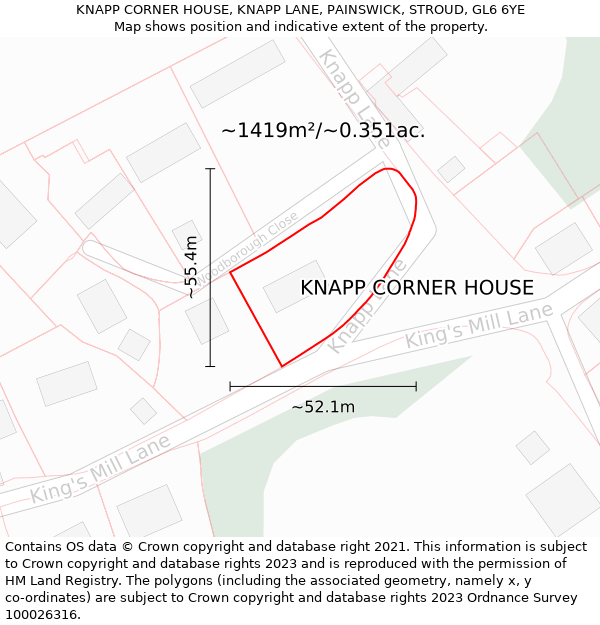 KNAPP CORNER HOUSE, KNAPP LANE, PAINSWICK, STROUD, GL6 6YE: Plot and title map