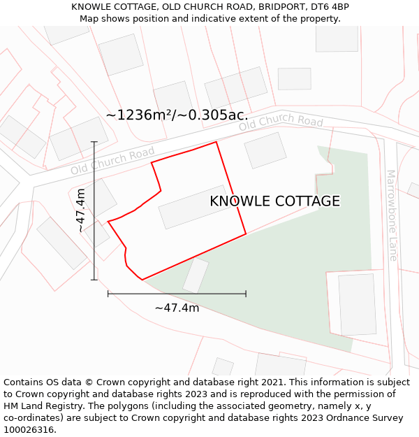 KNOWLE COTTAGE, OLD CHURCH ROAD, BRIDPORT, DT6 4BP: Plot and title map