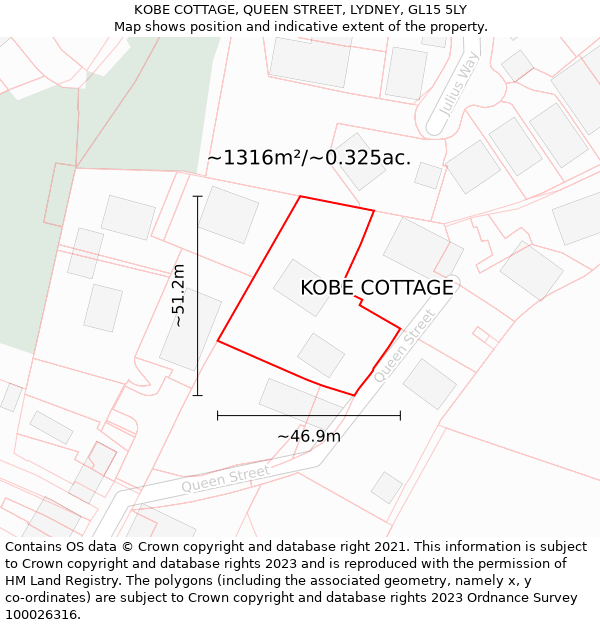 KOBE COTTAGE, QUEEN STREET, LYDNEY, GL15 5LY: Plot and title map