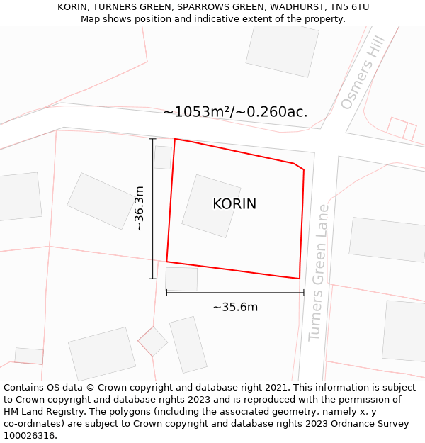 KORIN, TURNERS GREEN, SPARROWS GREEN, WADHURST, TN5 6TU: Plot and title map