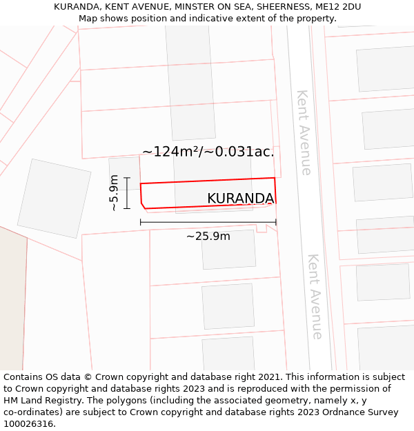 KURANDA, KENT AVENUE, MINSTER ON SEA, SHEERNESS, ME12 2DU: Plot and title map