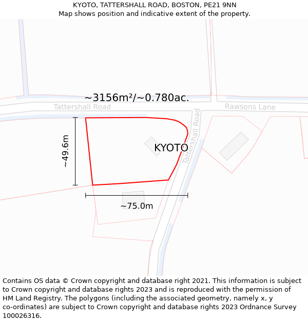 KYOTO, TATTERSHALL ROAD, BOSTON, PE21 9NN: Plot and title map