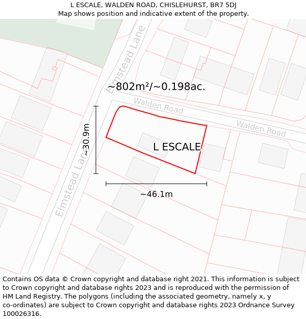 L ESCALE, WALDEN ROAD, CHISLEHURST, BR7 5DJ: Plot and title map