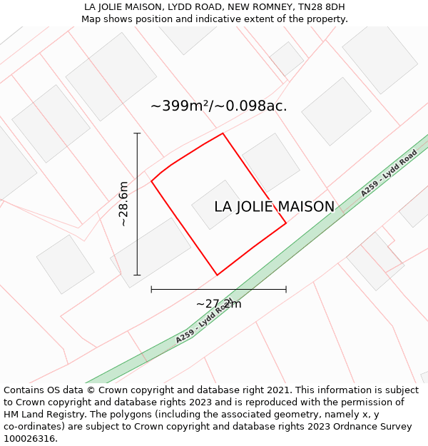 LA JOLIE MAISON, LYDD ROAD, NEW ROMNEY, TN28 8DH: Plot and title map